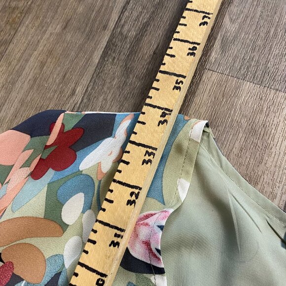 NWT Miss Sparkling Abstract Wrap Dress Size Large Green Pastel Colorful - Picture 7 of 7